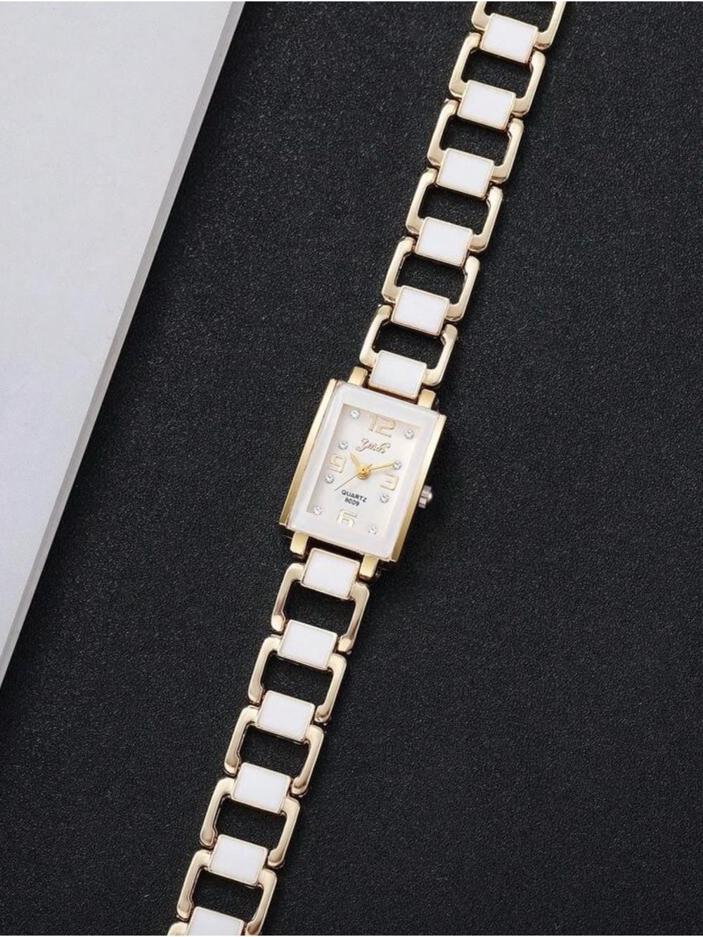 Gold and White Rectangular Bracelet Watch - Picture 4 of 4
